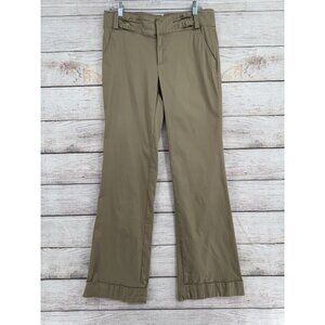Cartonnier Pants Womens 10 Khaki Brown High Rise Flare Wide Leg Buckle Detail